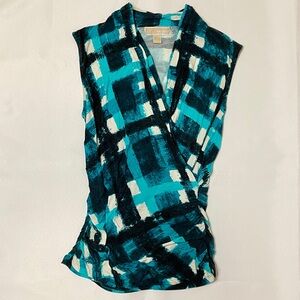 Michael Kors plaid faux wrap top size small